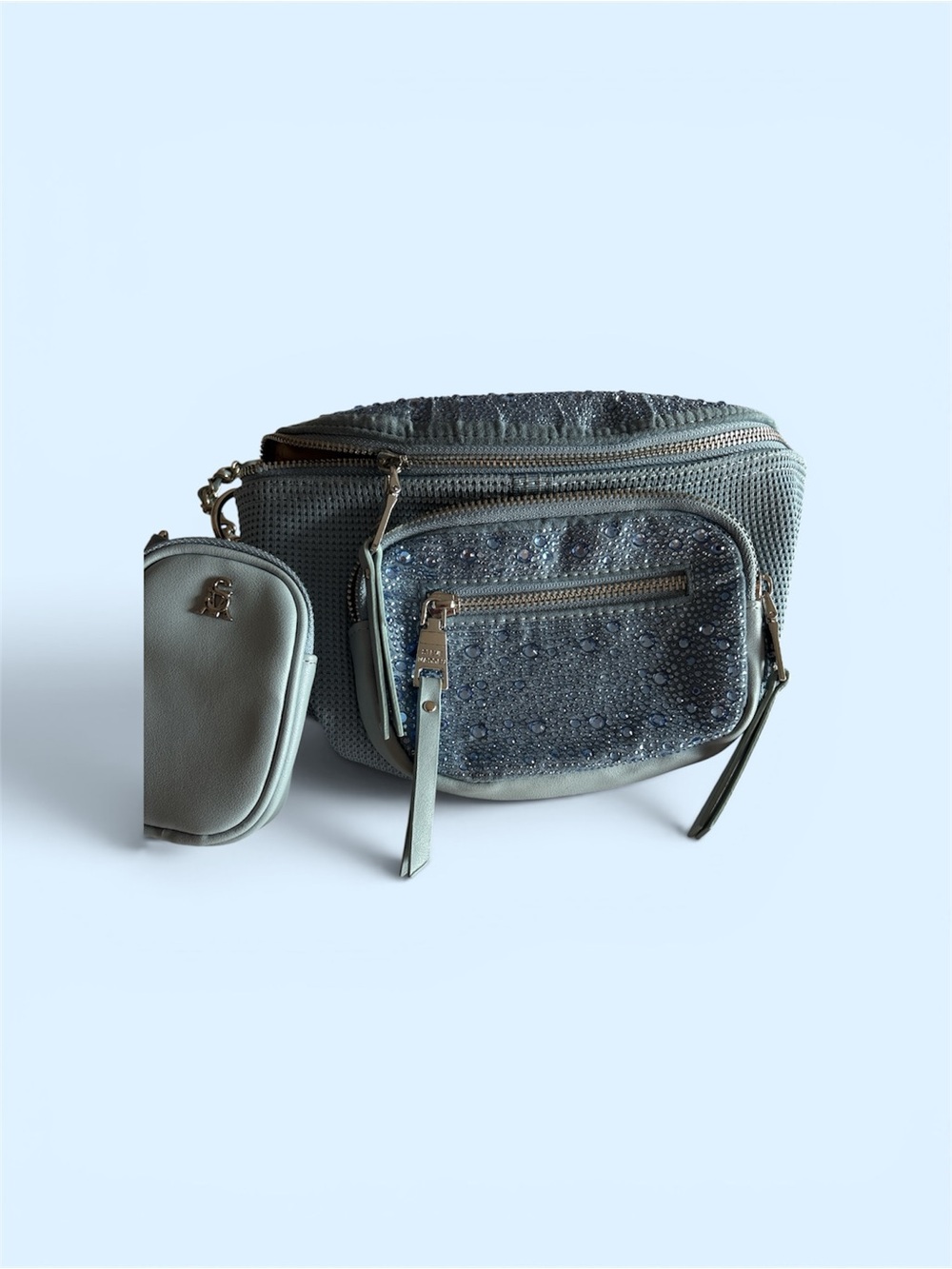 Steve Madden Blue sparkling Women's Crossbody Belt Bag with Detachable Pouch